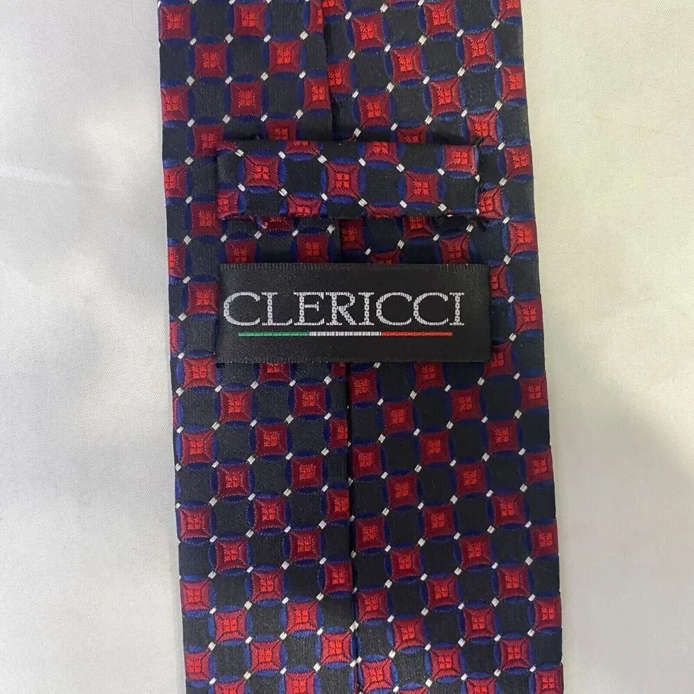 #6606 Clericci Red and Black Small Squares Mens Necktie, Tie